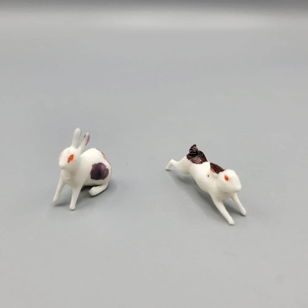 Vintage Miniature Plastic Rabbit Figurines Set Under 1 inch Very Small!